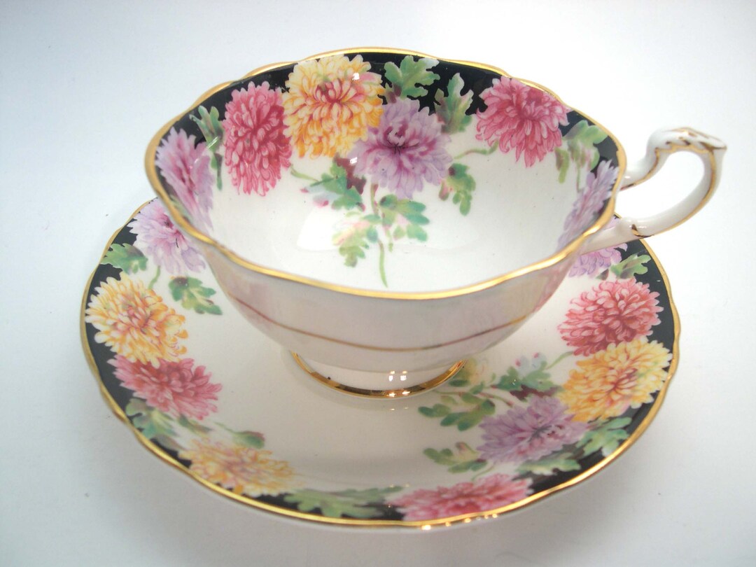 Paragon Double Warrant Tea Cup and Saucer, Antique 1940's Paragon Mums