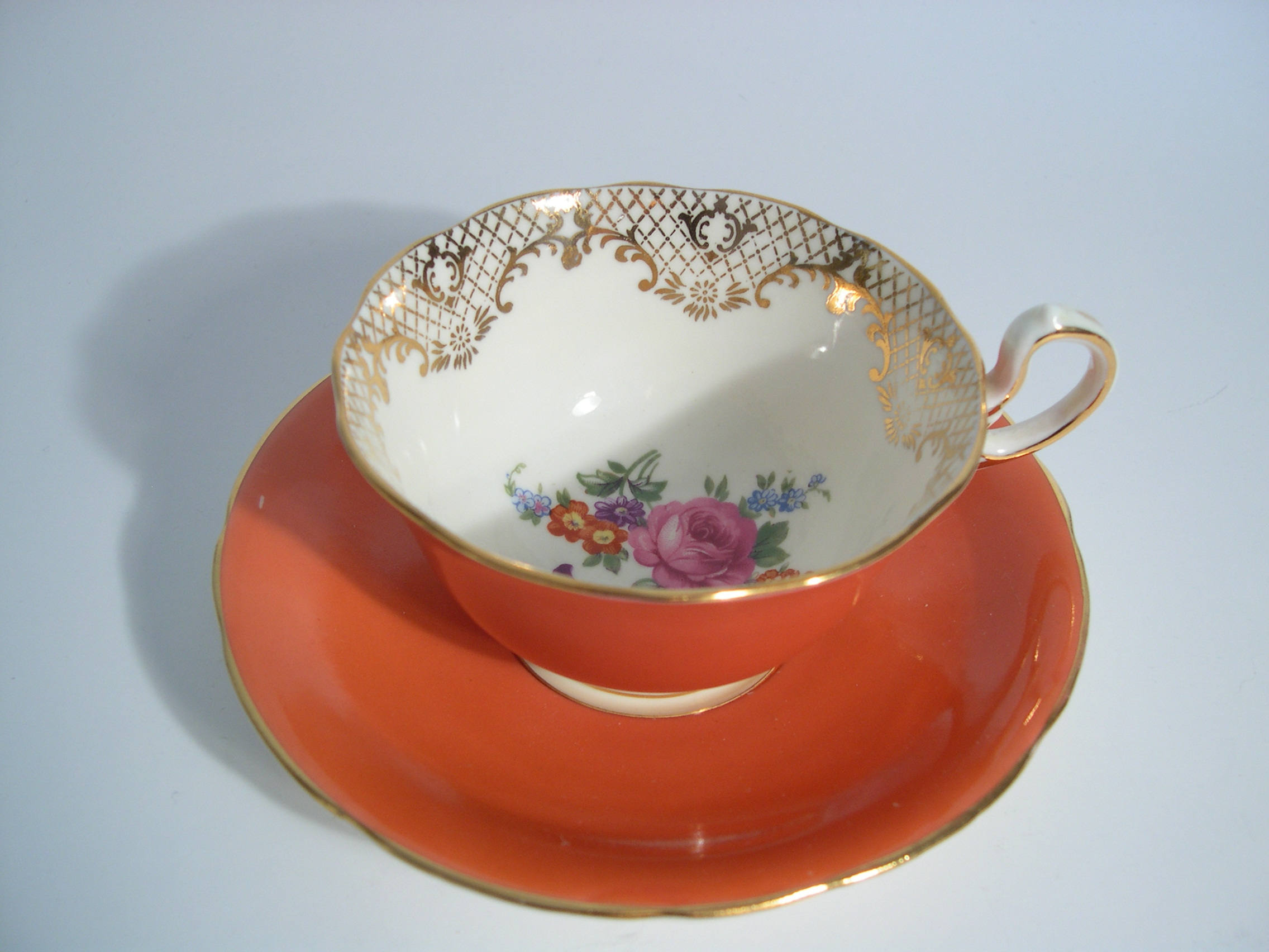 Aynsley Floral Tea Cup and Saucer Set Orange and Gold Tea Cup Etsy Canada