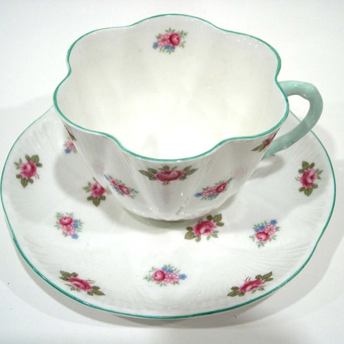 SHELLEY Rosebud Tea Cup and Saucer Shelley Dainty White Etsy