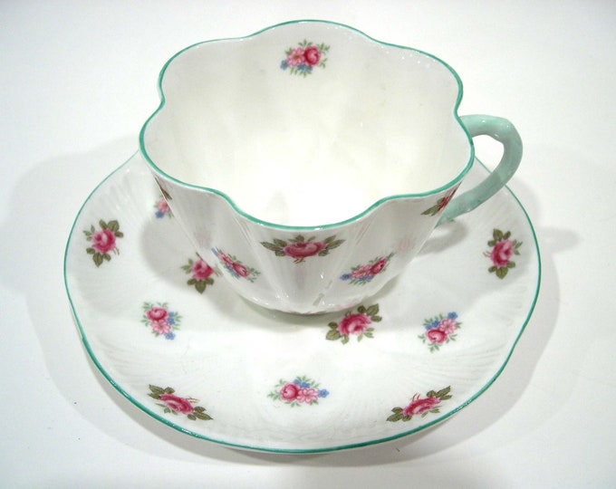 SHELLEY Rosebud Tea Cup and Saucer, Shelley Dainty White Teacup With Pink Rosebuds. Etsy