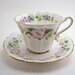 Antique Royal Stafford " Lyringa" White Tea Cup & Saucer set with yellow and pink flowers, English tea cup set.