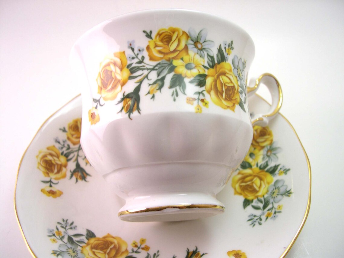Antique Royal Vale White Tea Cup & Saucer, Yellow Roses on White Tea