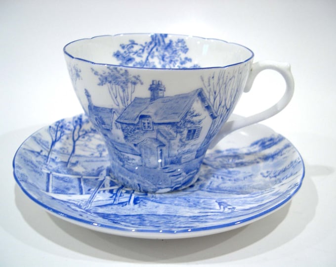 Rare SHELLEY Tea Cup and Saucer, Surrey Scenery in Blue, Vintage Shelley Surrey Scenery Tea Cup