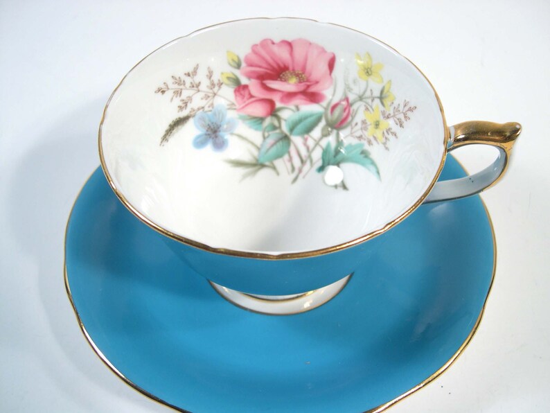 Aynsley Tea Cup and Saucer Aynsley Blue Turquoise Tea Cup Etsy