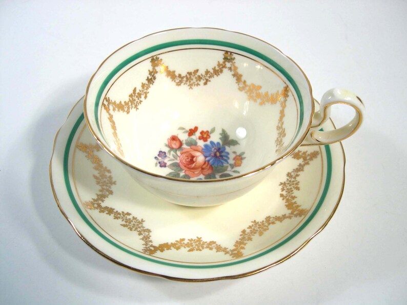Vintage 1930's Aynsley Tea Cup and Saucer, Yellow and Gold Tea Cup Set
