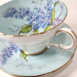 AS IS Double Warrant Paragon Blue Tea cup And Saucer, Blue Teacup Set with Lilac.