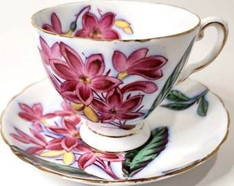 Vintage Tuscan '' Plumeria ''  Hawaian Flowers  Tea Cup And Saucer, Hand Painted tea cup.