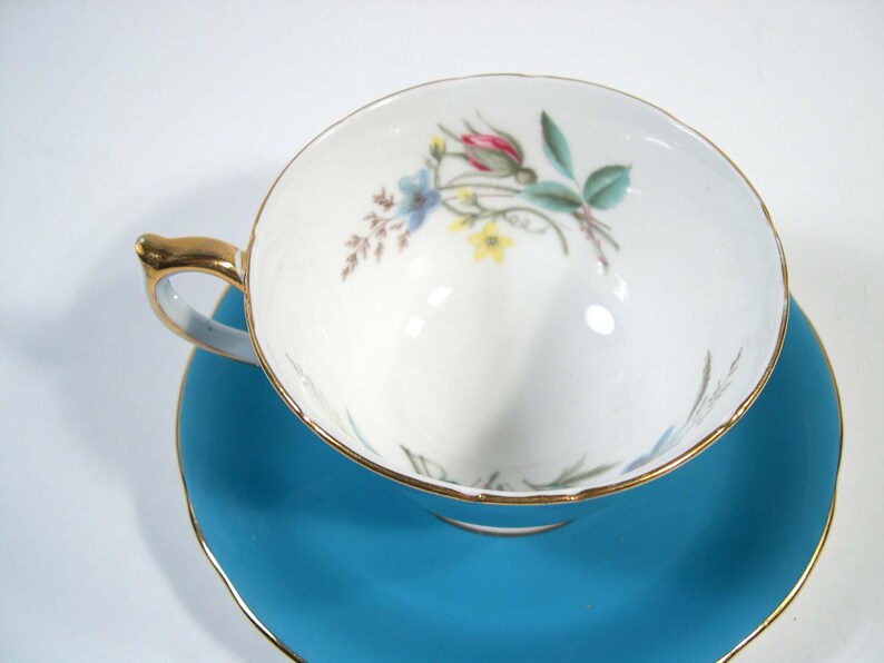Aynsley Tea Cup and Saucer Aynsley Blue Turquoise Tea Cup Etsy