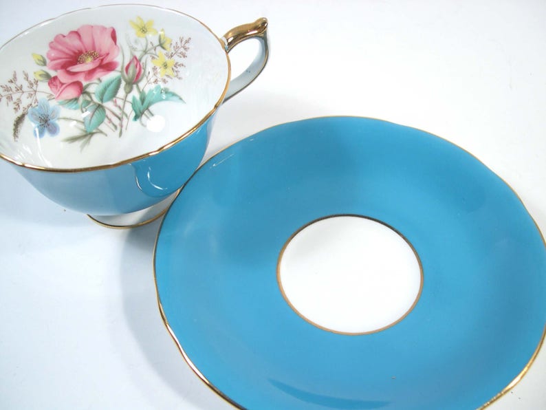 Aynsley tea cup and saucer Aynsley Blue Turquoise tea cup Etsy