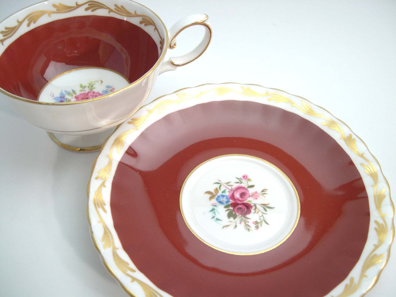 Antique Susie Cooper Tea Cup and Saucer Set Maroon Red and - Etsy Canada