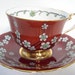 Rare Antique 1940's Royal Chelsea tea cup and saucer, Hand painted tea cup and saucer set, Maroon Red Tea cup and saucer set.