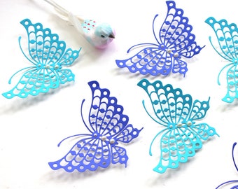 3D paper butterflies, Butterfly die cuts, Butterfly wall decal, Royal blue and Turquoise wall art