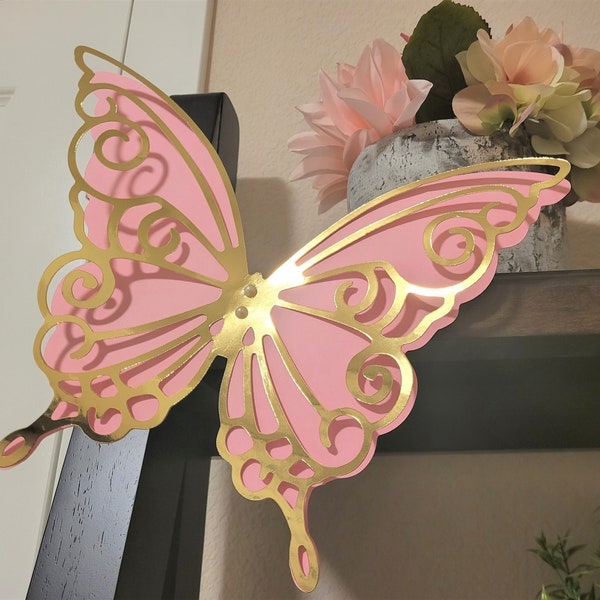 Giant 3D Gold Paper butterfly decor, 10 inch paper butterflies, gold butterflies, pink and gold butterfly decor, nursery decor, butterflies