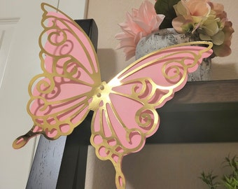 Décoration papillon géante en papier doré 3D, papillons en papier de 10 pouces, papillons or, décoration papillon rose et or, décoration de chambre d'enfant, papillons