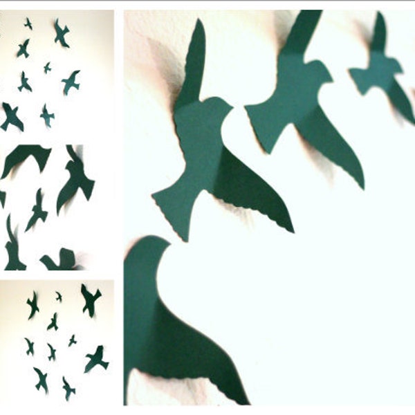 3d Paper Birds, Bird Wall Decal, Bird Wall Art, Wall Art for Nursery, Green wall decor, Green Birds, Nursery Decorations