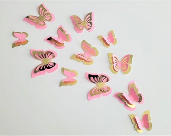 Baby shower decorations, Pink and gold paper butterflies, gold butterflies, pink butterfly decor, Baby shower decorations