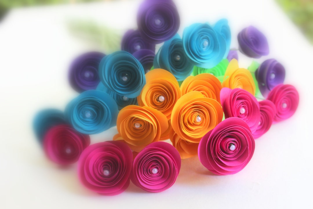 10 Paper Roses With Stems, Paper Flowers, Wedding Flowers Centerpiece