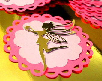 Fairy Party circles, Party circles, Pink party favors, Fairy themed birthday party, Gold Party favors