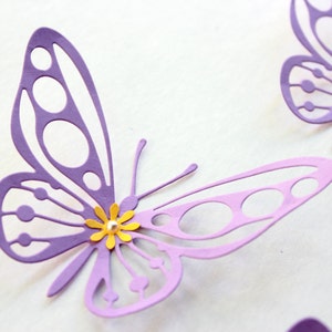 Purple butterflies, Purple paper butterfly cutouts, Purple wall art, Paper butterflies, purple birthday decorations, purple nursery decor zdjęcie 4