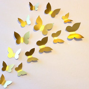 Gold wall decor, 3D paper butterflies, Gold wall decal, Gold wall art, Gold wall decal, butterfly wall art