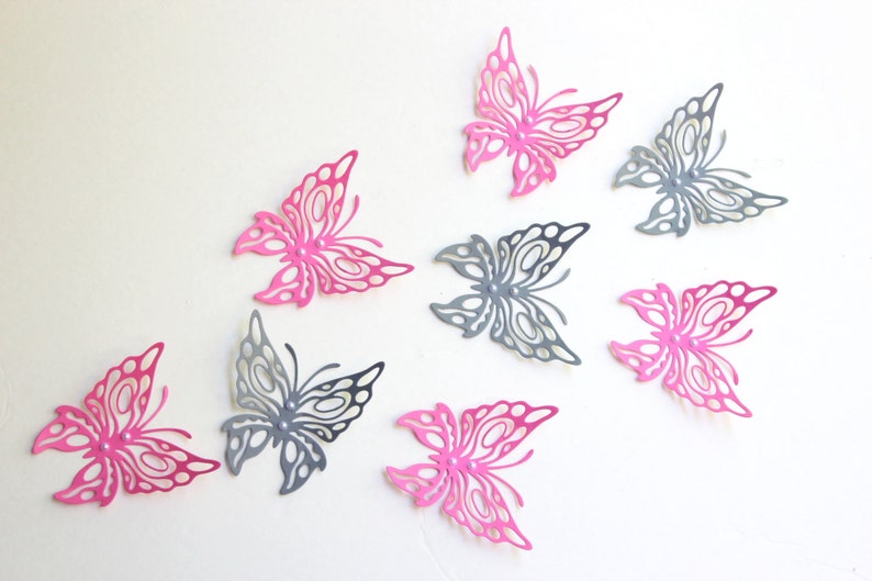 Pink and Gray Wall Art 3d Wall Decals Butterfly Party Etsy