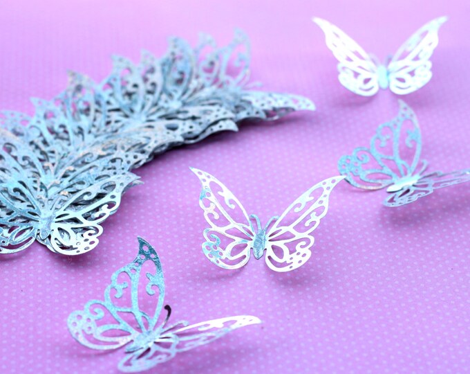 22 White Glitter Paper Butterflies3dcake Decorationsdie Etsy