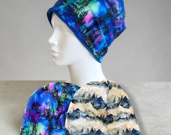 Soft Chemo Hat, Slouchy Hat, Alopecia, Cancer, Women’s Beanie Hat, Northern Lights Hat, Scenery Collection