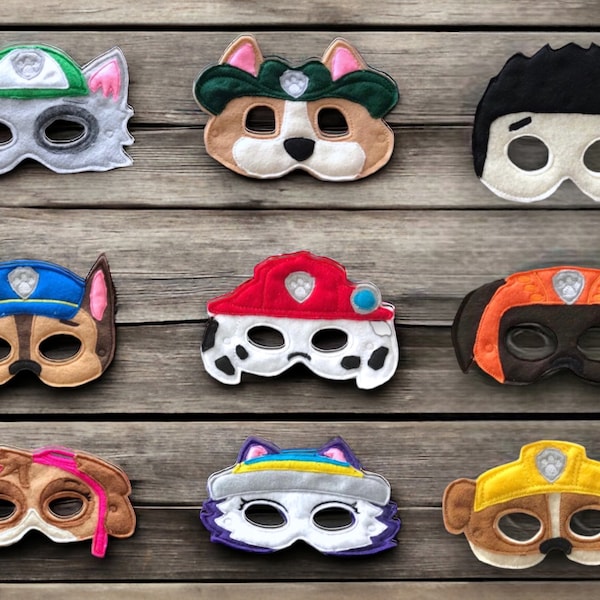 Puppy Felt Masks, Dress up, Kids Costumes, Party Favors, Dog Masks, Patrol Felt Masks, Super Hero Dog Masks, Kids Costume