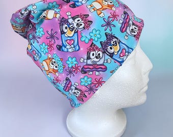 Soft Blue Dog Chemo Hat, Slouchy Hat, Alopecia, Cancer, Child Beanie Hat, Kids Chemo Hat,