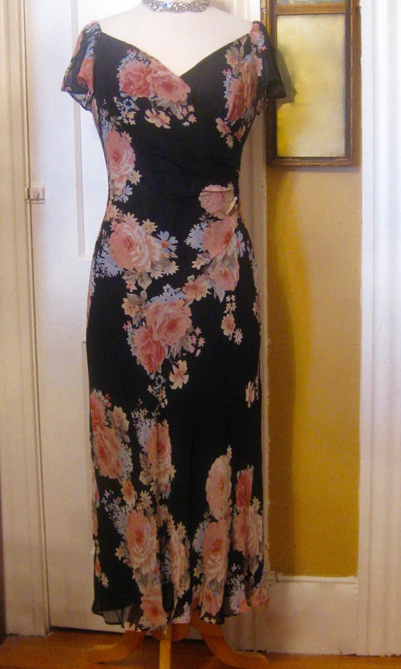 Vintage Cabbage Roses Bias Cut Dress