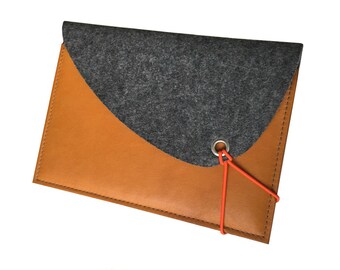 classic stylish Laptop bag Notebook cover from calfskin and felt birthday present leather-felt sleeve for iPad Pro 129 with pencil holder