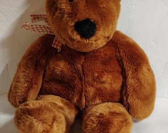Vintage 1999 Animal Alley Plush Teddy Bear Brown Beige Satin Bow