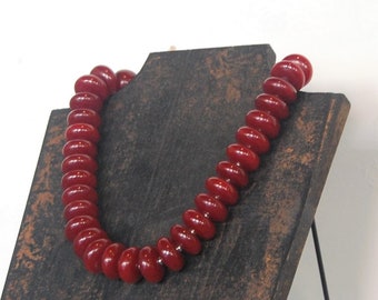 FREE SHIPPING Chunky Red Necklace - Tibetan Beads - Classic Statement Jewelry - Rich Red Color