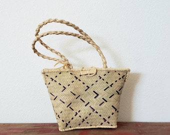 FREE SHIP Mini Woven Handbag Clutch Purse Box Bag Natural Handmade African Straw Grass Shopper Basket Minimalist Tiny Extra Small Size