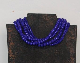 FREE SHIPPING Layered Dark Blue Necklace - Tibetan Beads - Classic Statement Jewelry - Short Chunky - Deep Royal Azure Blue Color