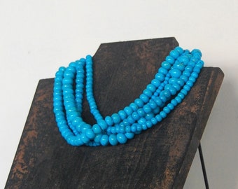 FREE SHIPPING Layered Blue Necklace - Tibetan Beads - Classic Statement Jewelry - Short Chunky - Bright Light Blue Color