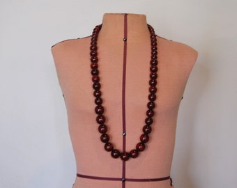 FREE SHIPPING Long Necklace - Tibetan Beads - Classic Statement Jewelry Chunky Large Beads- Bold Rich Cranberry Red