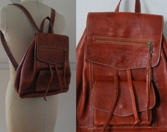 FREE SHIP Leather Backpack - Spanish Reddish Brown Bag - Gift for her him - Festival Rucksack Shoulder Bag Vintage Travel Weekend Satchel