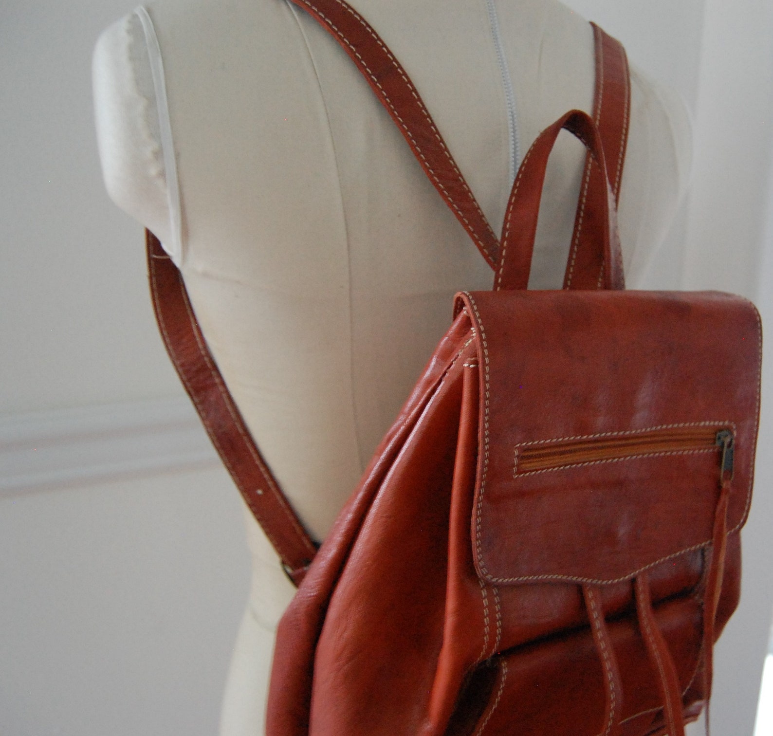 FREE SHIP Leather Backpack Spanish Reddish Brown Bag Gift Etsy