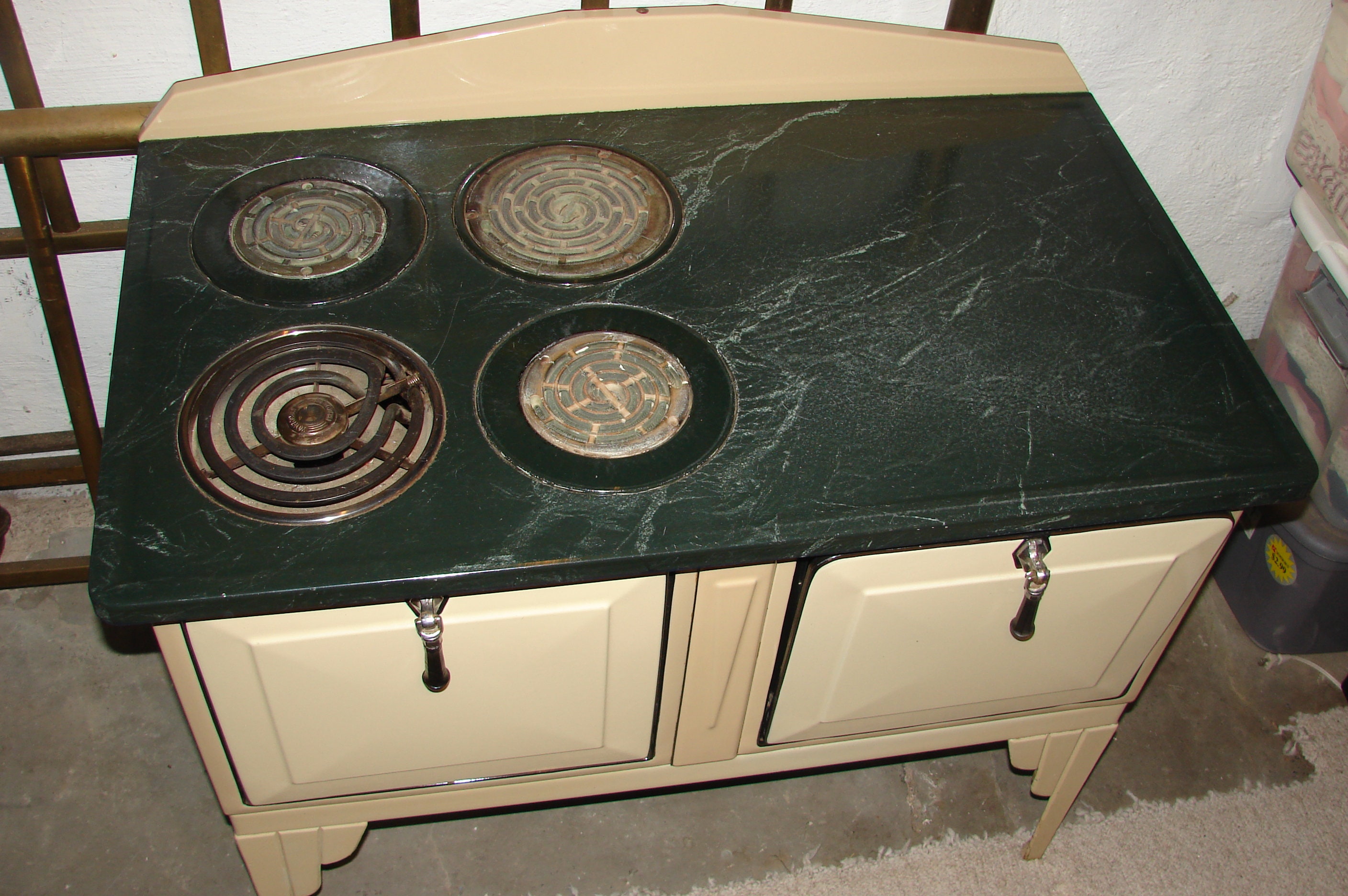 Late 20's Early 30's Monarch Electric Stove With Faux Marble Green Top