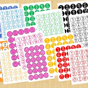Circle Number Stickers 0-31: Colorful Party Favors (Digital Download)
