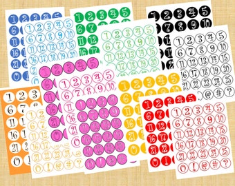 Circle Number Stickers 0-31: Colorful Party Favors (Digital Download)