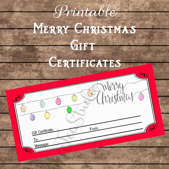 merry christmas gift certificate printable gift coupon gift instant download gift idea holiday gift diy gift card christmas gift coupon