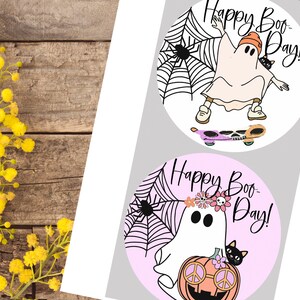 BOTH Groovy SkaterBoy AND Girly BooDay Printable 5 inch Cake Topper, Halloween, Birthday, Bridal/Groom, Ghost Cake Topper, PDF, Black Kitty