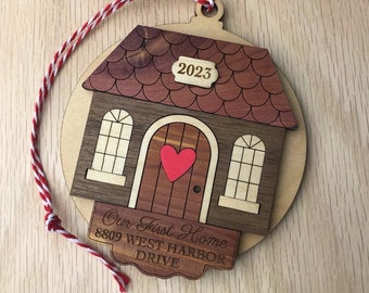 New Home Personalized Christmas Ornament First Home Housewarming Gift Cute House 3-D Wood Agent Realtor Client Closing Gift New House Adress