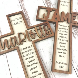 Baptism Gift Wood Cross Personalized with Wooden Name for Boy or Girl. Custom Gift for Baby Girl Boy or Teen Christening Dedication Baptized