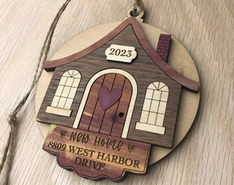 New Home Personalized Christmas Ornament First Home Housewarming Gift Cute House 3-D Wood Agent Realtor Client Closing Gift New House Adress