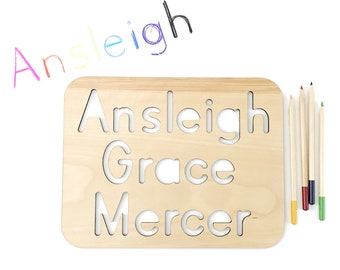 Wooden Name Stencil \ Wood Waldorf Toy \ Educational Toy \ Wooden Montessori Toy \ Preschool Toy \ Tracing Board