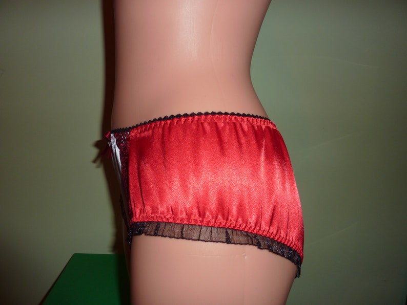 Vintage Style Romantic Shiny RED /& White Satin Bikini PantiesKnickers with Organza Ruffles and EmbroiderySatin LingerieSatin Underwear