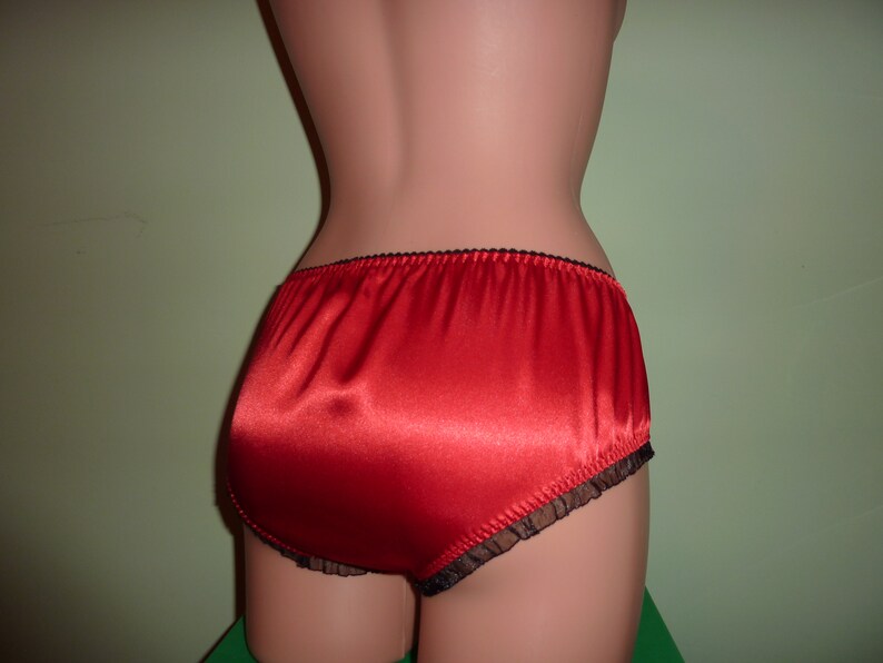 Vintage Style Romantic Shiny RED /& White Satin Bikini PantiesKnickers with Organza Ruffles and EmbroiderySatin LingerieSatin Underwear